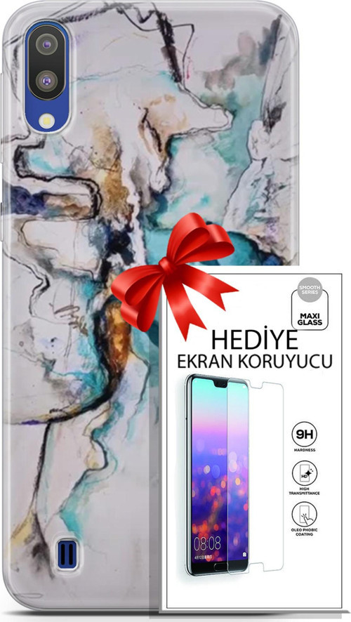 Samsung Galaxy M10 Kılıf Orijinal Seri Soul 11 Turkuaz 4K Baskılı Kılıf + Ekran Koruyucu Full Koruma