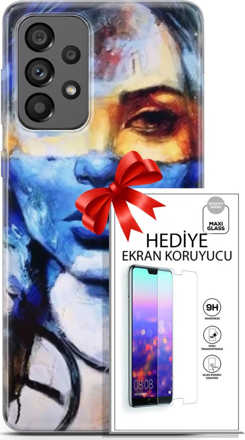 Samsung Galaxy A73 5G Kılıf Orijinal Seri Soul 13 Mavi Sarı Case Kapak Ekran Koruyucu