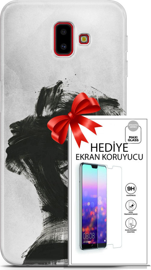 Samsung Galaxy J6 Plus Kılıf Orijinal Seri Soul 05 Karakalem Koruma Kılıfı + Ekran Koruyucu