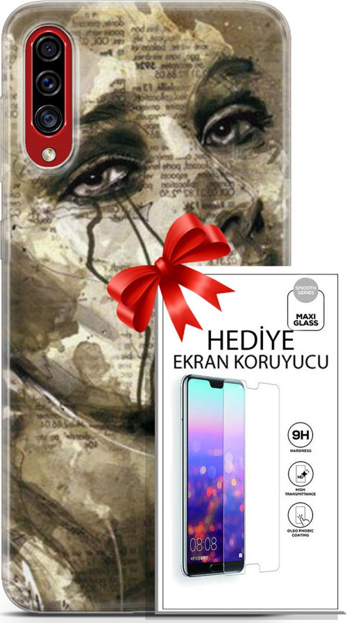 Samsung Galaxy A50S Kılıf Orijinal Seri Soul 17 Ağlayan Yüz Yumuşak Kılıf + Ekran Koruyucu