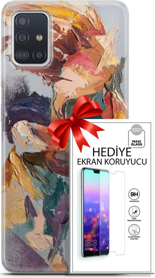 Samsung Galaxy A71 Kılıf Orijinal Seri Soul 04 Soyut Silikon Kılıf + Ekran Koruyucu Full Korumake
