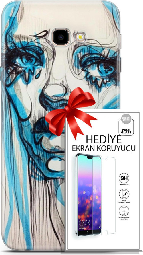 Samsung Galaxy J4 Plus Kılıf Orijinal Seri Soul 26 Hüzünlü Yüz Soft Kapak + Ekran Koruyucu