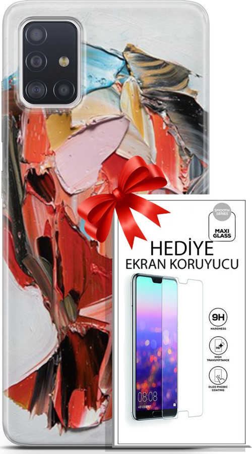 Samsung Galaxy A71 Kılıf Orijinal Seri Soul 09 Pembe Kırmızı Mavi Uv Kılıf Ve Ekran Koruyucu