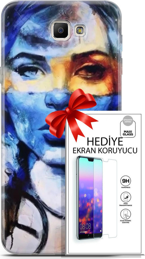 Samsung Galaxy J7 Prime Kılıf Orijinal Seri Soul 13 Mavi Sarı Case Kapak Ekran Koruyucu