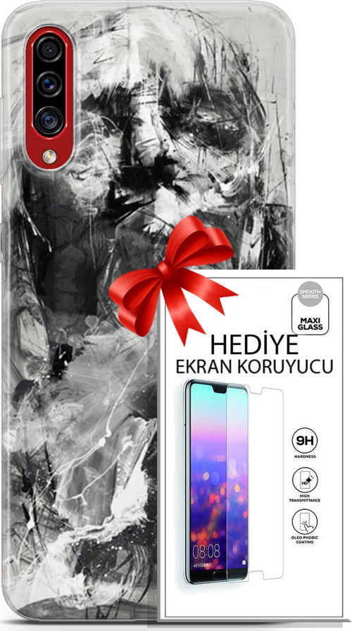 Samsung Galaxy A50S Kılıf Orijinal Seri Soul 30 Siyah Beyaz Kenarları Şeffaf Kapak Ve Ekran Koruyucu