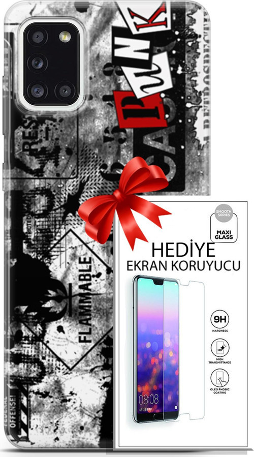 Samsung Galaxy A31 Kılıf Orijinal Seri Punky 26 Retrospective Soft Kapak + Ekran Koruyucu