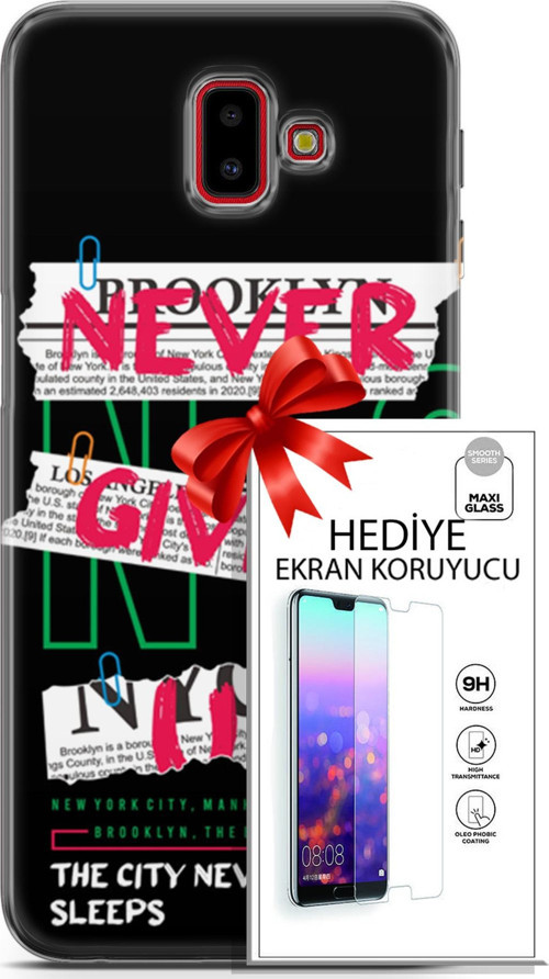 Samsung Galaxy J6 Plus Kılıf Orijinal Seri Punky 21 Never Give Up Darbe Önleyici Kapak + Ön Ekran Koruyucu
