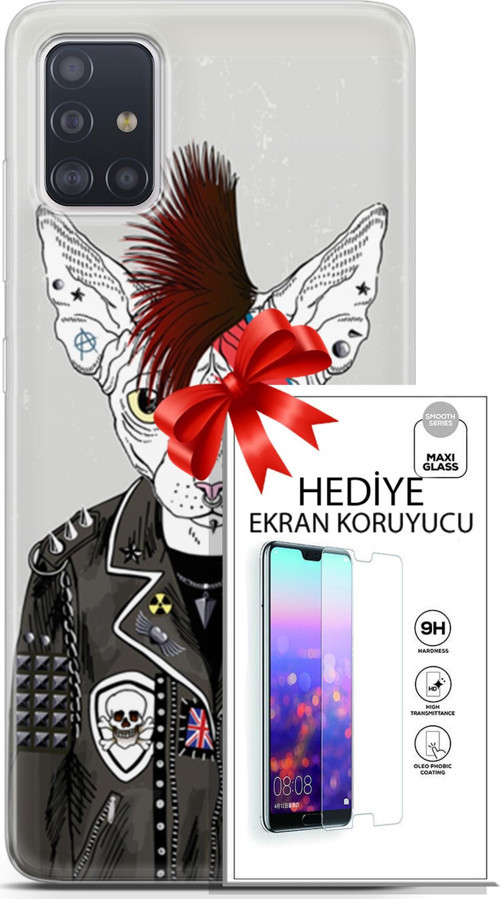 Samsung Galaxy A71 Kılıf Orijinal Seri Punky 06 Punk Kedi Sfenks Koruyucu Kapak Ekran Koruyucu