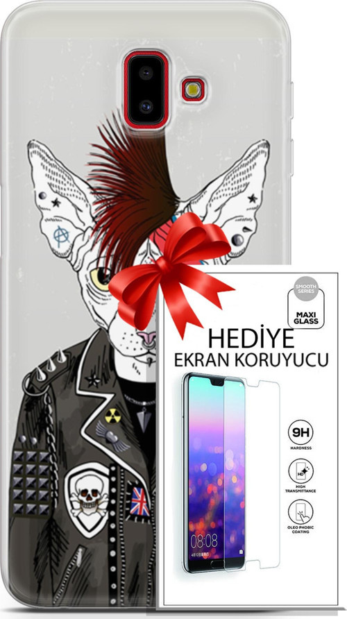 Samsung Galaxy J6 Plus Kılıf Orijinal Seri Punky 06 Punk Kedi Sfenks Koruyucu Kapak Ekran Koruyucu