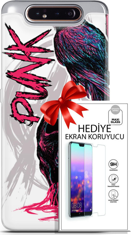 Samsung Galaxy A80 Kılıf Orijinal Seri Punky 03 Karga İskelet Arka Kapak + Ekran Koruyucu