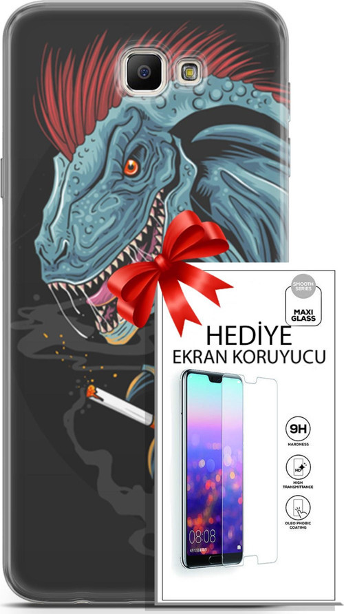 Samsung Galaxy J7 Prime Kılıf Orijinal Seri Punky 19 Dinozor Punk Tam Koruma Kılıf + Ekran Koruyucu