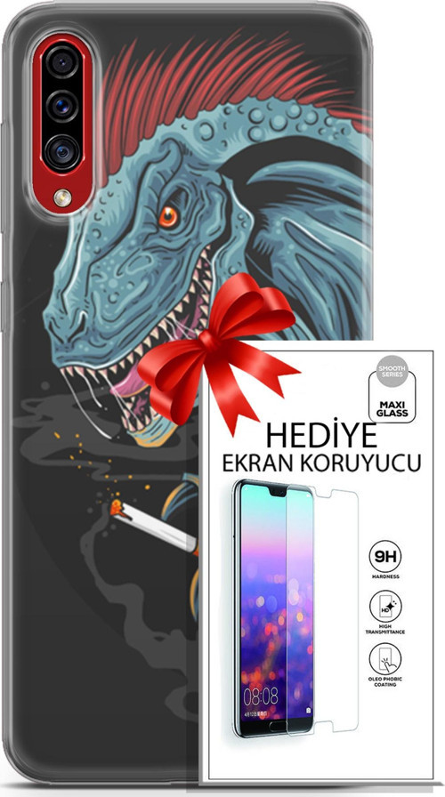 Samsung Galaxy A50S Kılıf Orijinal Seri Punky 19 Dinozor Punk Tam Koruma Kılıf + Ekran Koruyucu