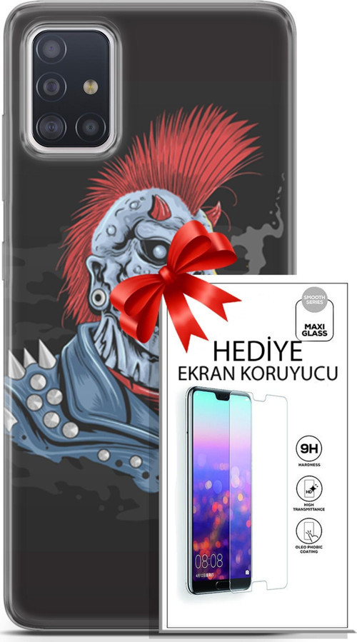 Samsung Galaxy A71 Kılıf Orijinal Seri Punky 04 Punk Skeleton Silikon Kılıf + Ekran Koruyucu Full Koruma