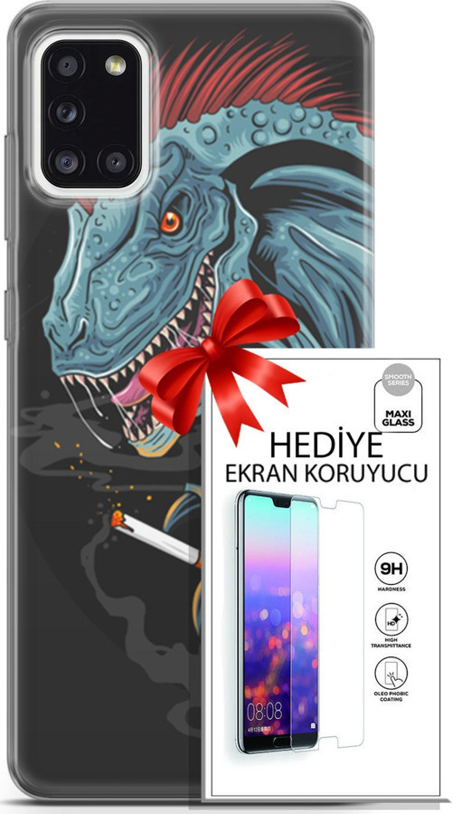Samsung Galaxy A31 Kılıf Orijinal Seri Punky 19 Dinozor Punk Tam Koruma Kılıf + Ekran Koruyucu