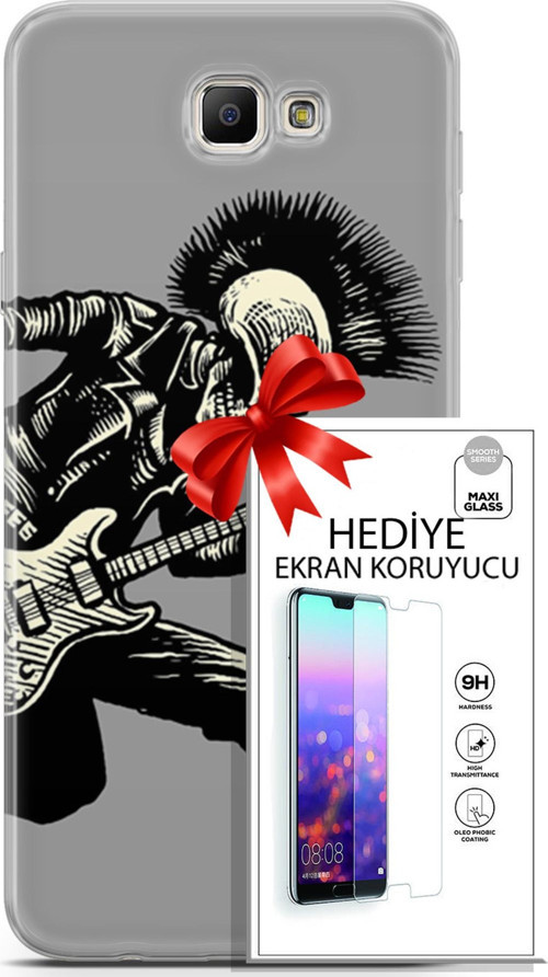 Samsung Galaxy J7 Prime Kılıf Orijinal Seri Punky 07 Punk Gitarist Desenli Kılıf + Ön Ekran Koruyucu