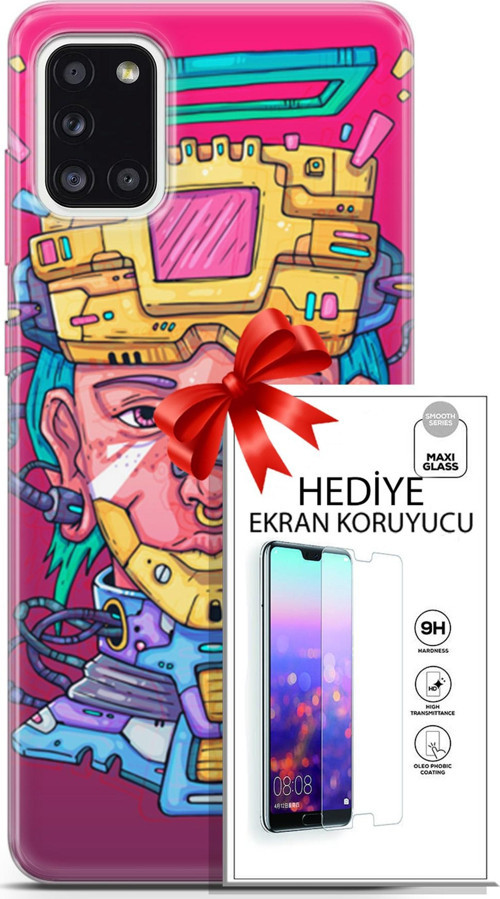Samsung Galaxy A31 Kılıf Orijinal Seri Punky 02 Robotica Kapak Ve Ekran Koruyucu
