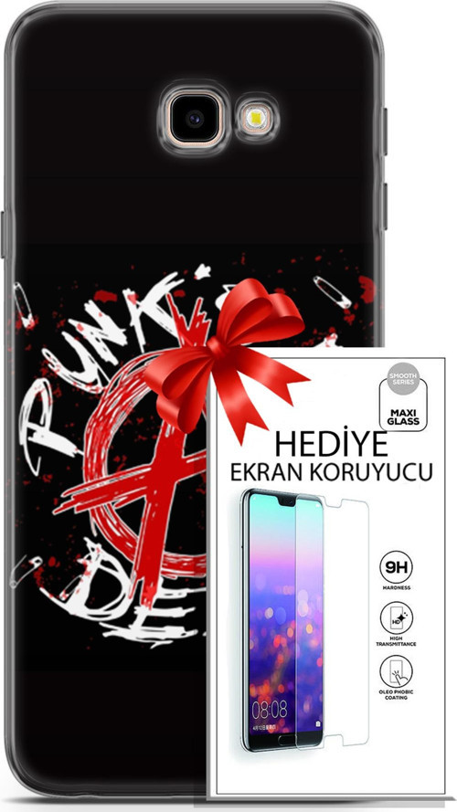 Samsung Galaxy J4 Plus Kılıf Orijinal Seri Punky 15 Punk'S Not Dead Kalın Silikon + Ekran Koruyucu
