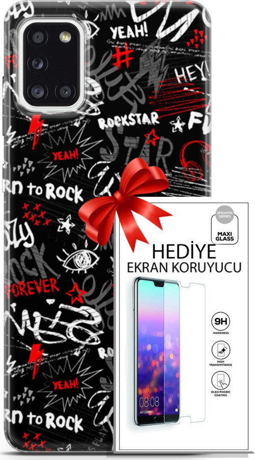 Samsung Galaxy A31 Kılıf Orijinal Seri Punky 25 Yeah Rock Soyulmayan Kılıf + Ekran Koruyucu Full Koruma