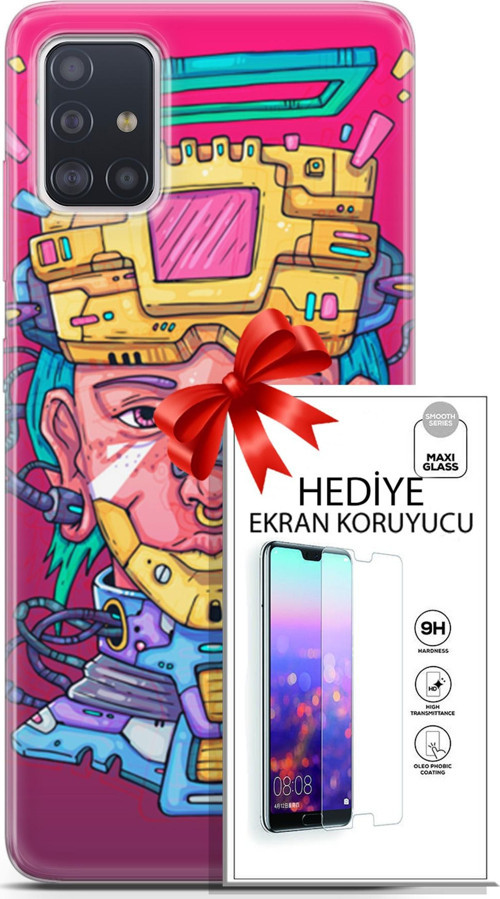 Samsung Galaxy A71 Kılıf Orijinal Seri Punky 02 Robotica Kapak Ve Ekran Koruyucu