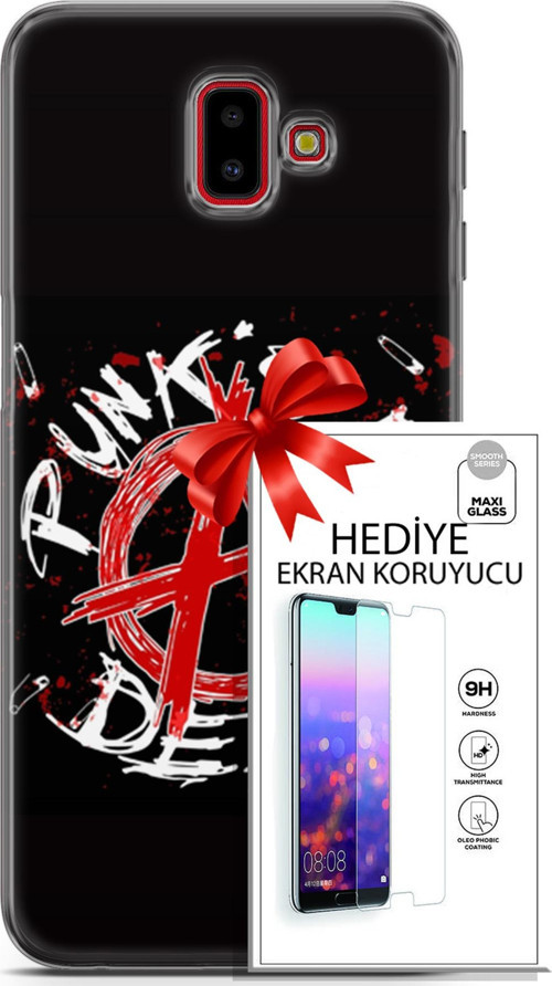 Samsung Galaxy J6 Plus Kılıf Orijinal Seri Punky 15 Punk'S Not Dead Kalın Silikon + Ekran Koruyucu