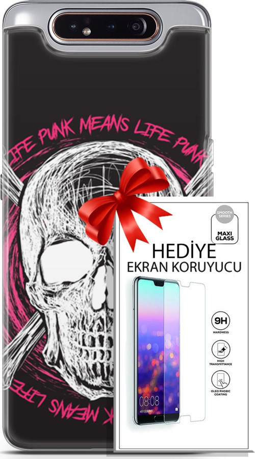 Samsung Galaxy A80 Kılıf Orijinal Seri Punky 10 Punk Kurukafa Full Hd Kılıf + Ekran Koruyucu