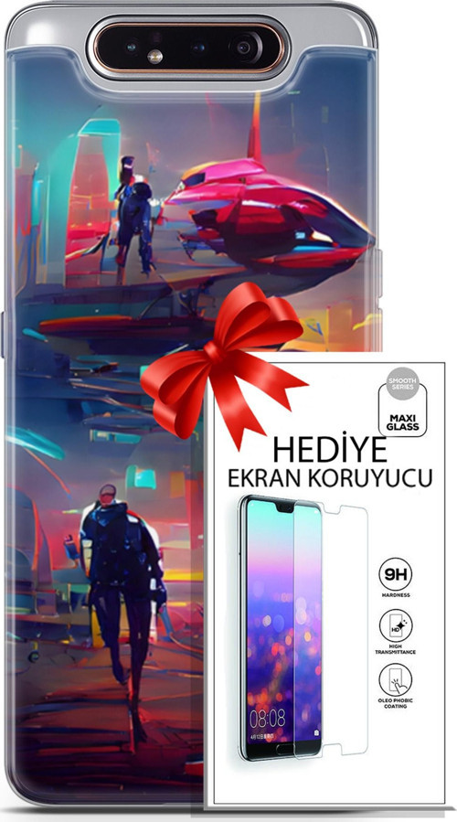 Samsung Galaxy A80 Kılıf Orijinal Seri Cyberpunk 12 Mars Tasarım Kılıf + Ekran Koruyucu
