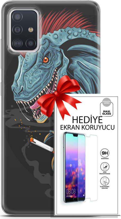 Samsung Galaxy A71 Kılıf Orijinal Seri Punky 19 Dinozor Punk Tam Koruma Kılıf + Ekran Koruyucu