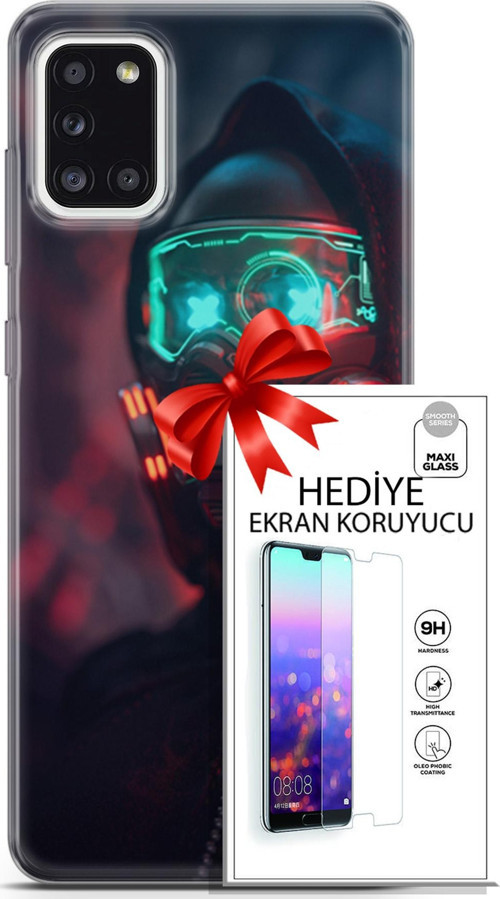 Samsung Galaxy A31 Kılıf Orijinal Seri Cyberpunk 03 Vr Maske Arka Kapak + Ekran Koruyucu
