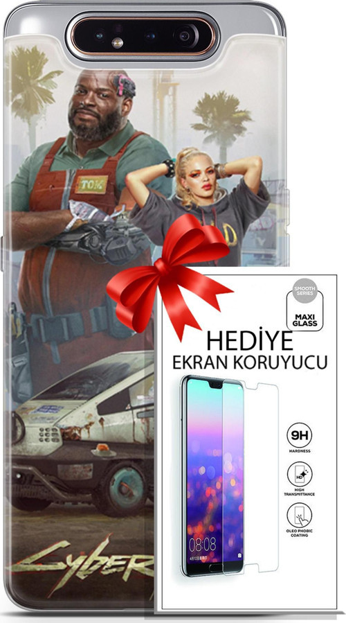 Samsung Galaxy A80 Kılıf Orijinal Seri Cyberpunk 21 2077 Darbe Önleyici Kapak + Ön Ekran Koruyucu