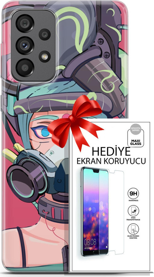 Samsung Galaxy A73 5G Kılıf Orijinal Seri Cyberpunk 06 Gaz Maskesi Koruyucu Kapak Ekran Koruyucu