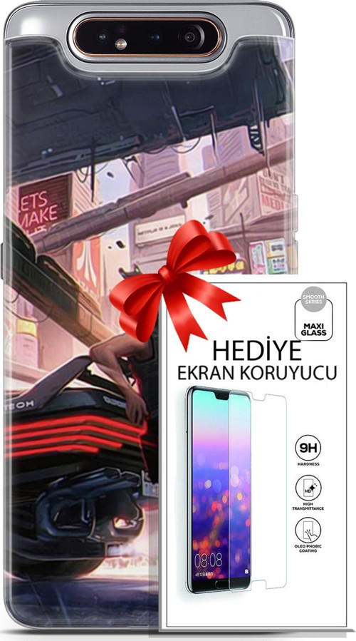 Samsung Galaxy A80 Kılıf Orijinal Seri Cyberpunk 19 Keanu Reeves Tam Koruma Kılıf + Ekran Koruyucu