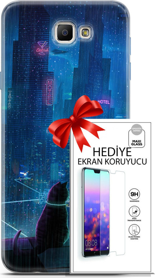 Samsung Galaxy J7 Prime Kılıf Orijinal Seri Cyberpunk 16 Cyber Cat Hediyelik Kılıf Ve Ekran Koruyucu