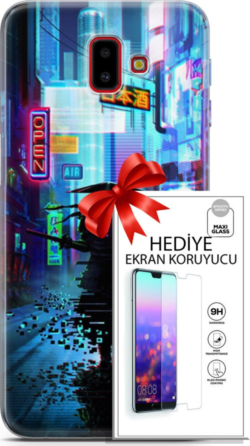 Samsung Galaxy J6 Plus Kılıf Orijinal Seri Cyberpunk 29 Open Leke Tutmaz Kapak + Ekran Koruyucu