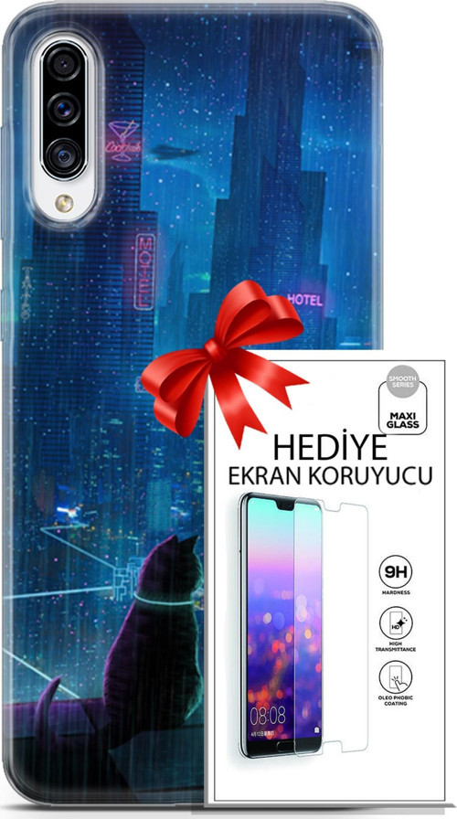 Samsung Galaxy A70S Kılıf Orijinal Seri Cyberpunk 16 Cyber Cat Hediyelik Kılıf Ve Ekran Koruyucu