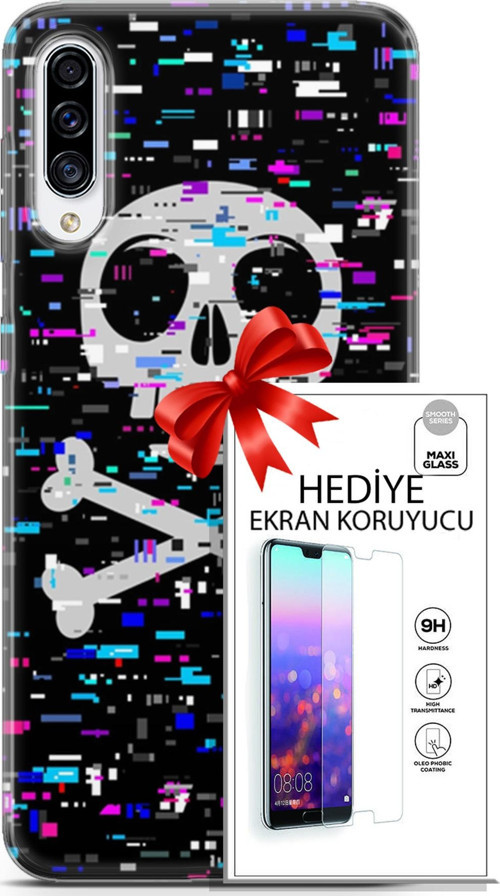 Samsung Galaxy A70S Kılıf Orijinal Seri Cyberpunk 01 Kurukafa Telefon Kılıfı + Ekran Koruyucu