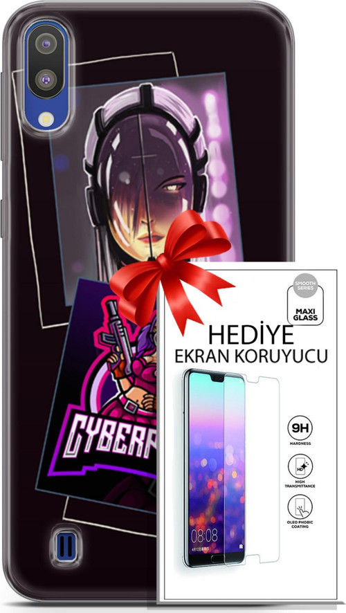 Samsung Galaxy M10 Kılıf Orijinal Seri Cyberpunk 10 Cyber Kız Full Hd Kılıf + Ekran Koruyucu