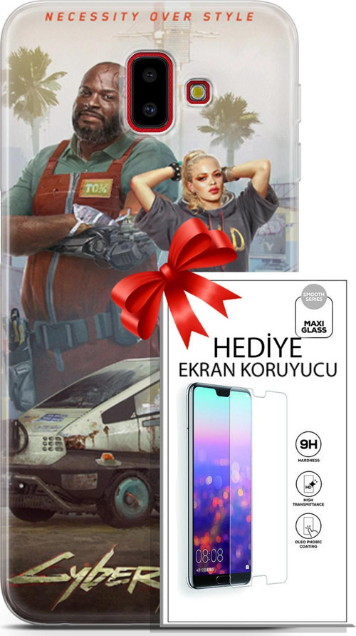 Samsung Galaxy J6 Plus Kılıf Orijinal Seri Cyberpunk 21 2077 Darbe Önleyici Kapak + Ön Ekran Koruyucu