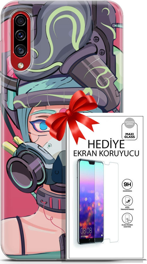 Samsung Galaxy A50S Kılıf Orijinal Seri Cyberpunk 06 Gaz Maskesi Koruyucu Kapak Ekran Koruyucu
