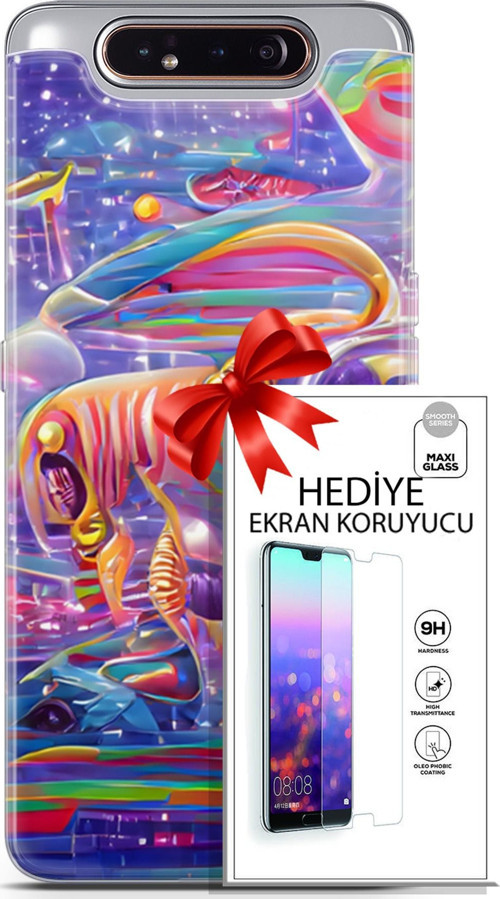 Samsung Galaxy A80 Kılıf Orijinal Seri Cyberpunk 11 4. Boyut 4K Baskılı Kılıf + Ekran Koruyucu Full