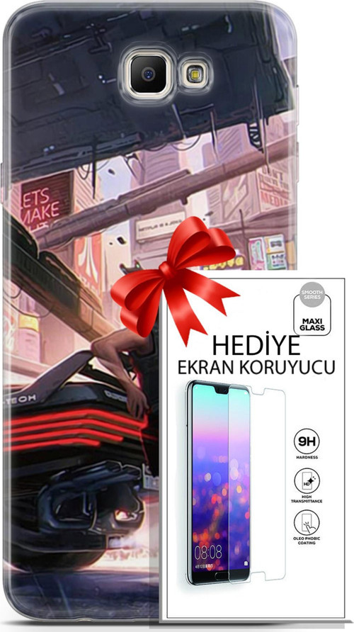 Samsung Galaxy J7 Prime Kılıf Orijinal Seri Cyberpunk 19 Keanu Reeves Tam Koruma Kılıf + Ekran Koruyucu