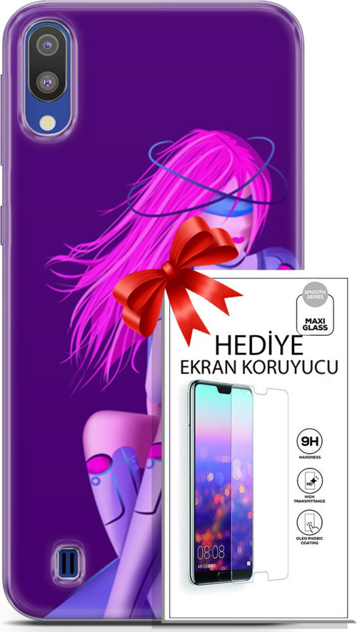 Samsung Galaxy M10 Kılıf Orijinal Seri Cyberpunk 02 Pembe Saçlı Kapak Ve Ekran Koruyucu