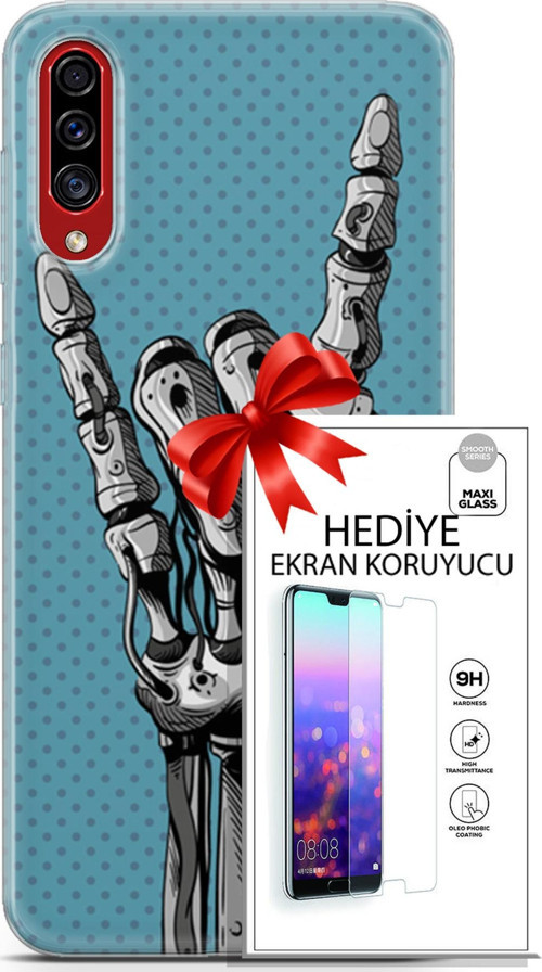 Samsung Galaxy A50S Kılıf Orijinal Seri Cyberpunk 07 Robot Eli Desenli Kılıf + Ön Ekran Koruyucu