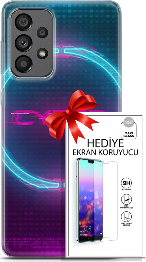 Samsung Galaxy A73 5G Kılıf Orijinal Seri Cyberpunk 09 Cyber Logo Uv Kılıf Ve Ekran Koruyucu