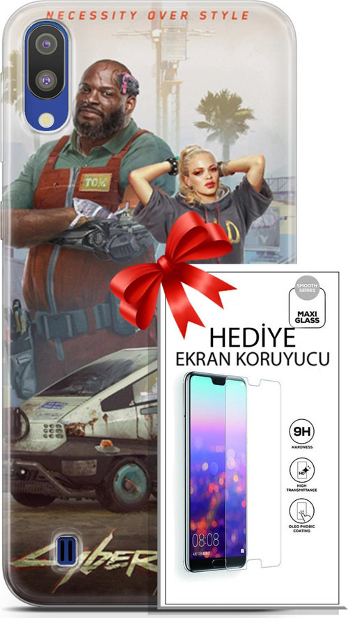 Samsung Galaxy M10 Kılıf Orijinal Seri Cyberpunk 21 2077 Darbe Önleyici Kapak + Ön Ekran Koruyucu