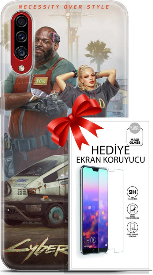 Samsung Galaxy A50S Kılıf Orijinal Seri Cyberpunk 21 2077 Darbe Önleyici Kapak + Ön Ekran Koruyucu