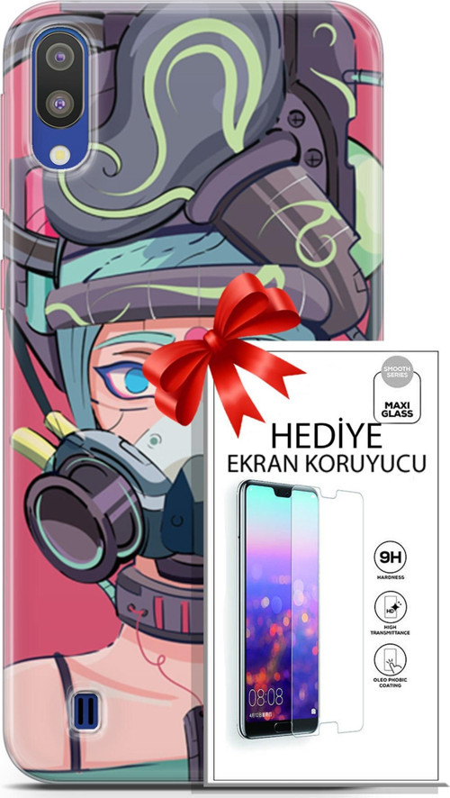 Samsung Galaxy M10 Kılıf Orijinal Seri Cyberpunk 06 Gaz Maskesi Koruyucu Kapak Ekran Koruyucu