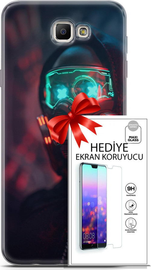 Samsung Galaxy J7 Prime Kılıf Orijinal Seri Cyberpunk 03 Vr Maske Arka Kapak + Ekran Koruyucu