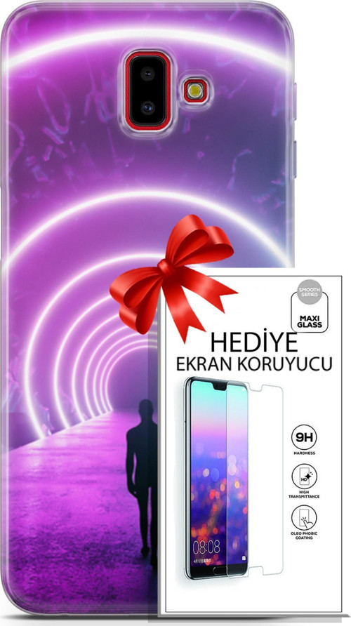 Samsung Galaxy J6 Plus Kılıf Orijinal Seri Cyberpunk 26 Daire Neon Soft Kapak + Ekran Koruyucu