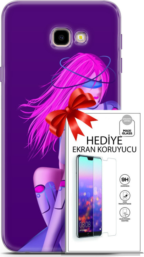 Samsung Galaxy J4 Plus Kılıf Orijinal Seri Cyberpunk 02 Pembe Saçlı Kapak Ve Ekran Koruyucu