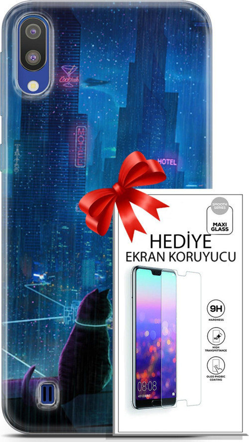 Samsung Galaxy M10 Kılıf Orijinal Seri Cyberpunk 16 Cyber Cat Hediyelik Kılıf Ve Ekran Koruyucu